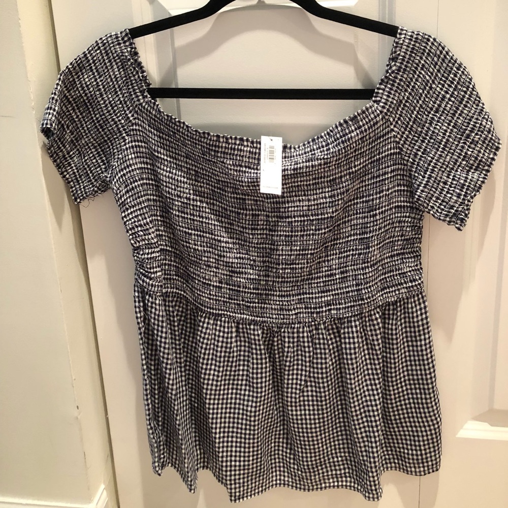 Navy & White Gingham Blouse